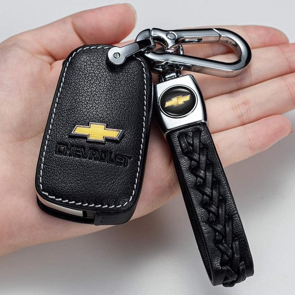 Key Fob Leather Car Key Chain for Chevrolet. Camaro Cruze Volt Equinox Spark - Picture 1 of 3